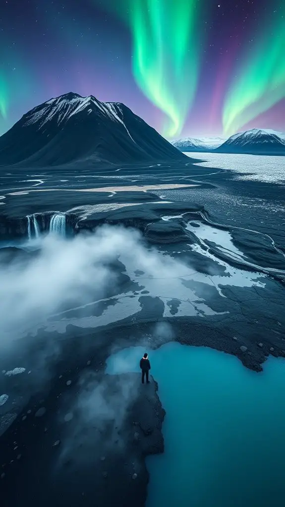 volcanic landscapes and glaciers